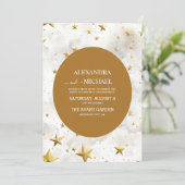 Hemelse Witte en Gouden Sterren Bruiloft Kaart (Staand voorkant)