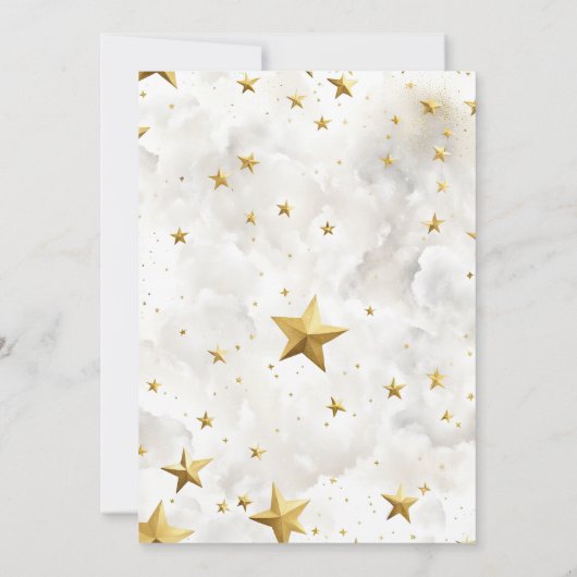Hemelse Witte en Gouden Sterren Bruiloft Kaart (Achterkant)