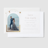 Hemelse Witte Gouden Fotobruiloft Bewaar de datum Vellum Uitnodigingen (Offset)