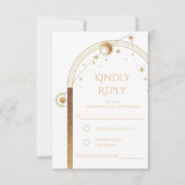 Hemelse Witte Gouden Zon Maan Sterren Huwelijk RSVP Kaartje (Voorkant)