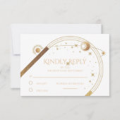Hemelse Witte Gouden Zon Maan Sterren Huwelijk RSVP Kaartje (Voorkant)