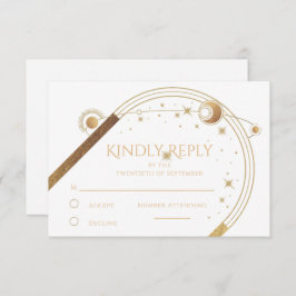 Hemelse Witte Gouden Zon Maan Sterren Huwelijk RSVP Kaartje