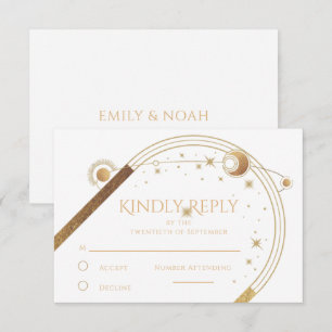 Hemelse Witte Gouden Zon Maan Sterren Huwelijk RSVP Kaartje