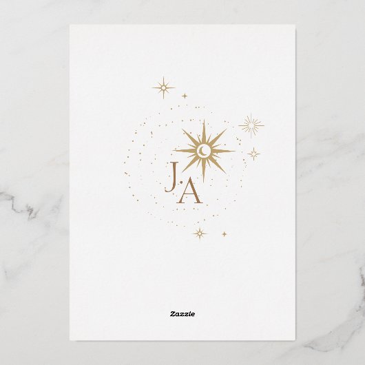 Hemelse witte sterren en gouden bruiloft folie uitnodiging (Achterkant)