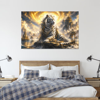 Hemelse Witte Tijger Bewaker van de Maanverlichte  Canvas Afdruk