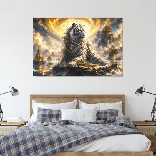 Hemelse Witte Tijger Bewaker van de Maanverlichte  Canvas Afdruk (Insitu (Slaapkamer))