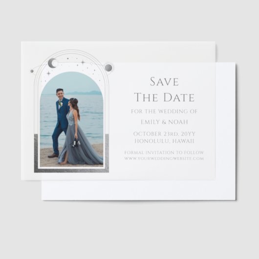 Hemelse Witte Zilveren Fotobruiloft Bewaar de datu Vellum Uitnodigingen (Offset)