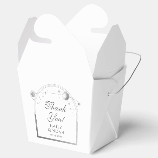 Hemelse Witte Zilveren Zon Maan Sterren Huwelijk Bedankdoosjes (Geopend)