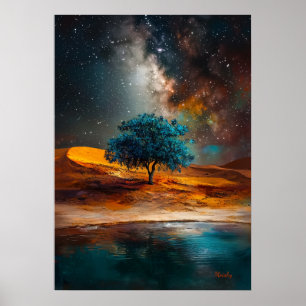 Hemelse Woestijn - Eenzame Boom onder de Melkweg Poster