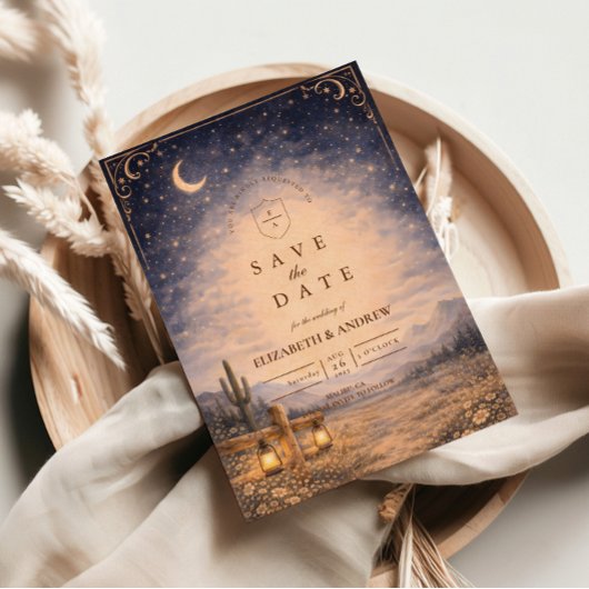 Hemelse Woestijn Maanverlichte Westerse Bruiloft Save The Date