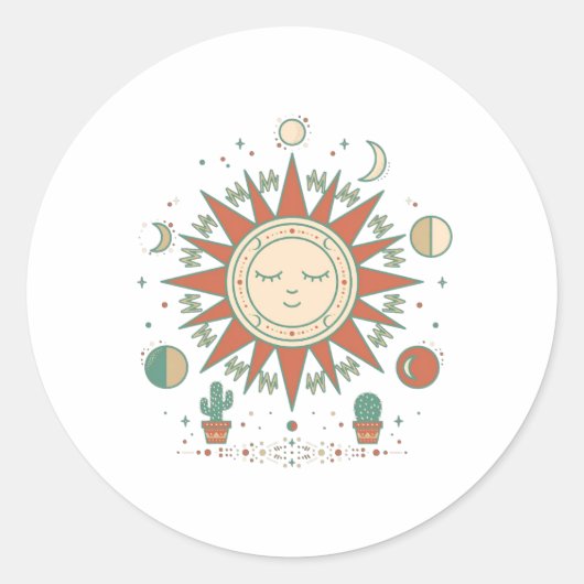 Hemelse Woestijnronde Sticker - Zon Maan Planeet C (Voorkant)