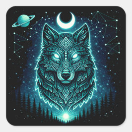 Hemelse Wolf – Kosmisch Huilende Wildlife Galaxy Vierkante Sticker