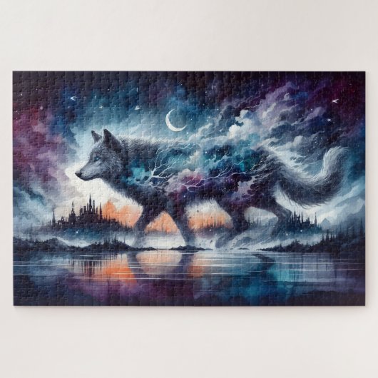 Hemelse Wolf Lopend Door de Sterren Legpuzzel (Horizontaal)