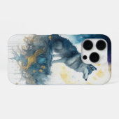 Hemelse Wolf Nachthemel Gouden Filigraan iPhone 16 Hoesje (Achterkant horizontaal)