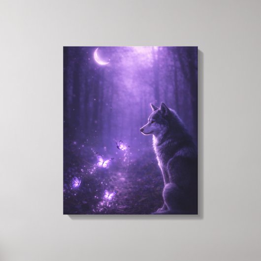 Hemelse Wolf Onder Paarse Maan Canvas Kunst (Voorkant)