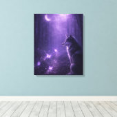 Hemelse Wolf Onder Paarse Maan Canvas Kunst (Insitu (Houten vloer))