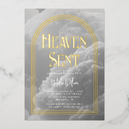 Hemelse wolken gouden neutrale baby shower  folie uitnodiging