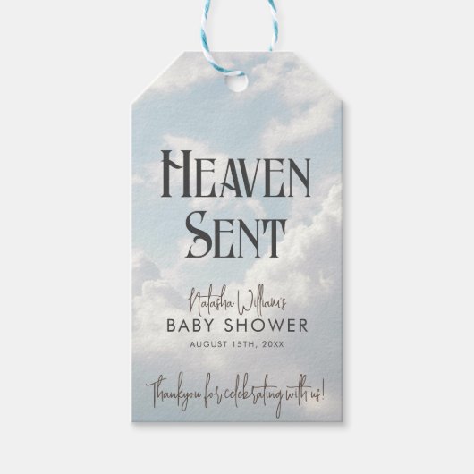 Hemelse wolken lucht hemelse babyborrel cadeaulabel (Voorkant)