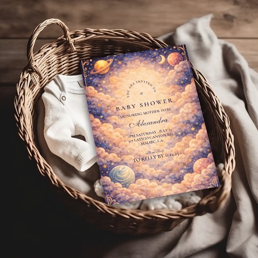 Hemelse Wolken Planeten Baby Shower Kaart