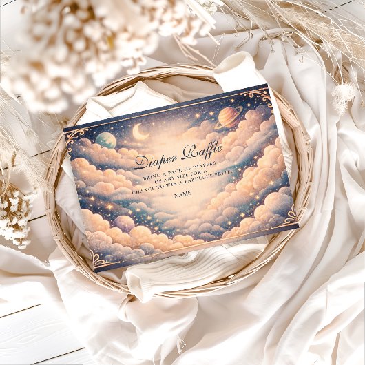 Hemelse wolken sterren baby shower luier raffle informatiekaartje