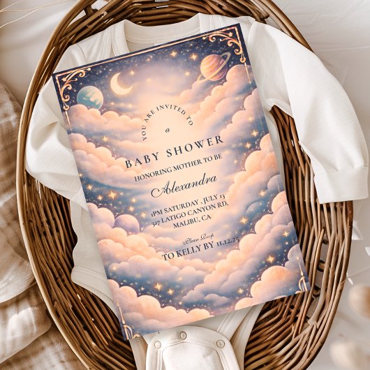 Hemelse wolken sterren babyshower kaart