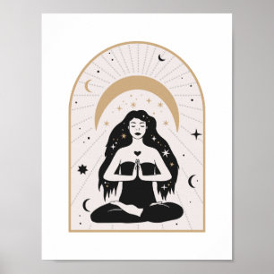 Hemelse Yogadiva Meditatie Maan Mystieke Kunst Poster