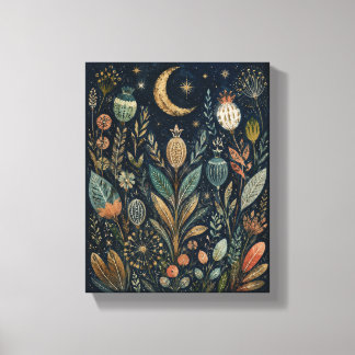 Hemelse Zaadtuin Maanverlichte Folk Art Canvas Pri Afdruk