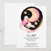 Hemelse Zegeningen: Maan & Sterren Baby Meisje Dou Kaart (Voorkant / Achterkant)