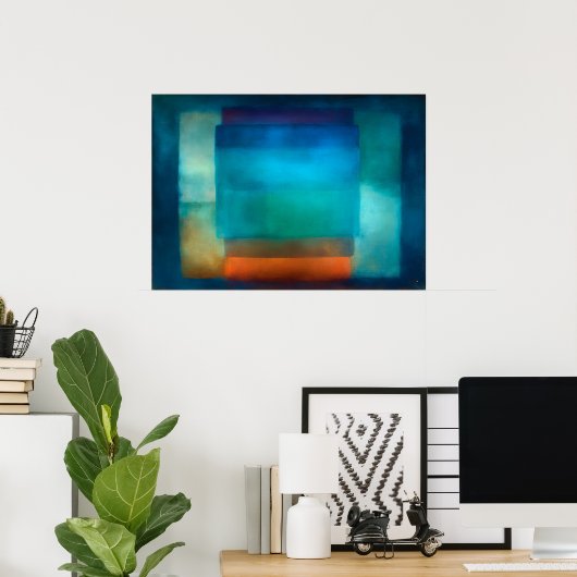 Hemelse Zen Getijde Stilte Blauwe Kleurveld Abstra Poster (Thuiskantoor)