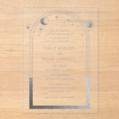 Hemelse Zilveren Zon Maan Astronomie bruiloft Acryl Uitnodigingen (Voorkant)