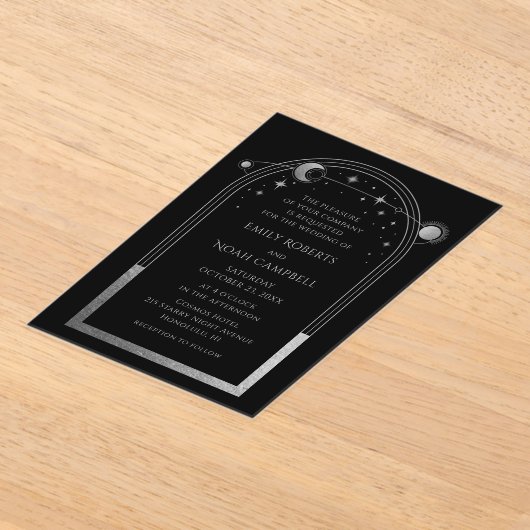 Hemelse Zilveren Zon Maan Astronomie bruiloft Acryl Uitnodigingen (Laagn)