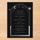 Hemelse Zilveren Zon Maan Astronomie bruiloft Acryl Uitnodigingen (Voorkant)