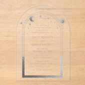 Hemelse Zilveren Zon Maan Astronomie bruiloft Acryl Uitnodigingen (Voorkant)