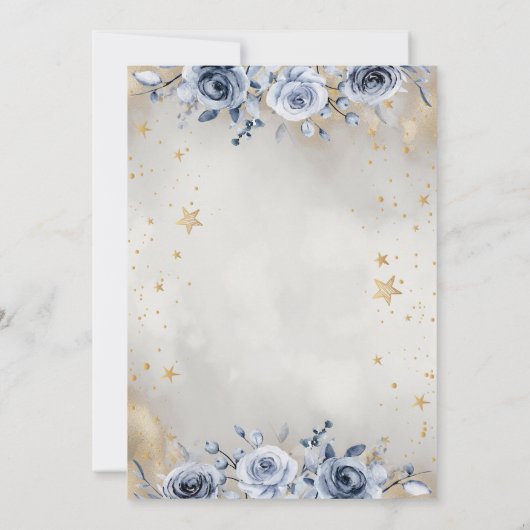 Hemelse Zon, Blauwe Maan Rozen Sterren Script Kaart (Achterkant)