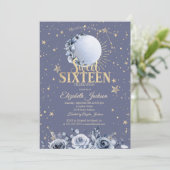 Hemelse Zon, Blauwe Maan Sterren Pastel Sweet 16 Kaart (Staand voorkant)