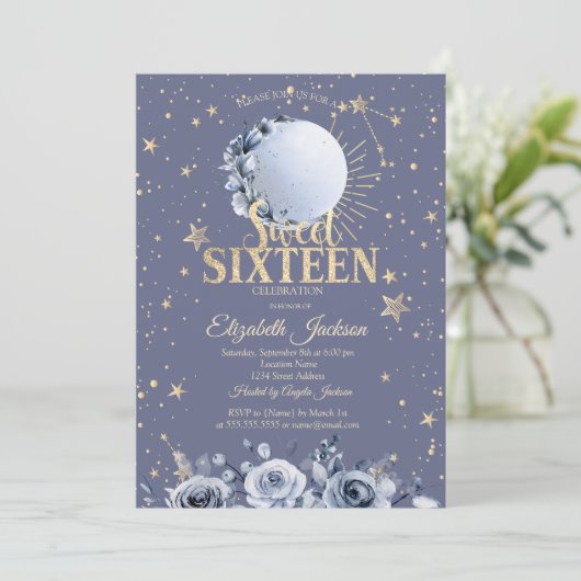 Hemelse Zon, Blauwe Maan Sterren Pastel Sweet 16 Kaart (Staand voorkant)