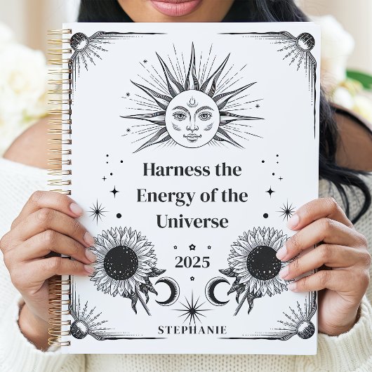 Hemelse Zon en Maan Aangepaste Naam Manifestatie Planner