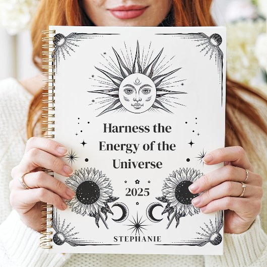 Hemelse Zon en Maan Aangepaste Naam Manifestatie Planner