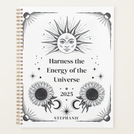 Hemelse Zon en Maan Aangepaste Naam Manifestatie Planner (Voorkant)