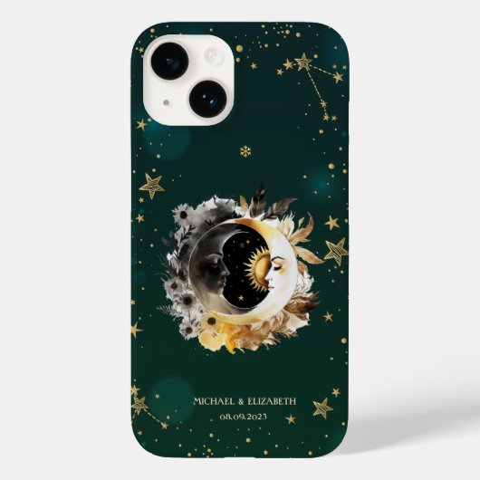Hemelse Zon En Maan Bloemen Sterren Groen Case-Mate iPhone Case (Achterkant)