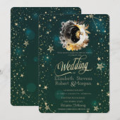 Hemelse Zon En Maan Bloemen Sterren Groen Kaart (Voorkant / Achterkant)