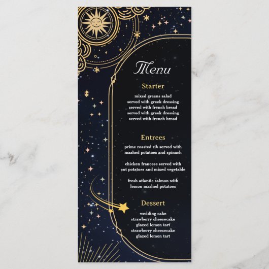 Hemelse zon en maan bruiloft menu (Voorkant)
