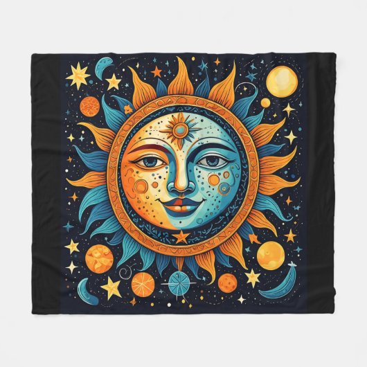 Hemelse Zon En Maan Fleece Deken (Voorkant (Horizontaal))