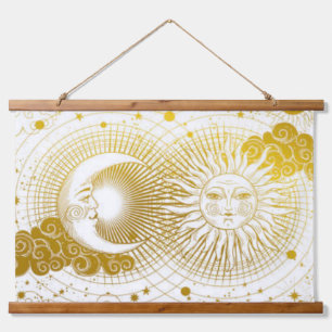  hemelse zon en maan hangend wandkleed