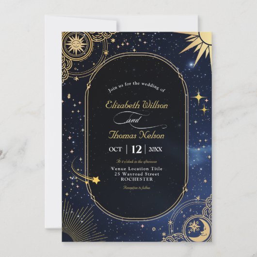 Hemelse zon en maan huwelijksuitnodiging kaart (Voorkant)