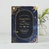 Hemelse zon en maan huwelijksuitnodiging kaart (Staand voorkant)