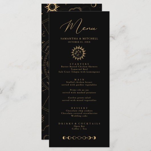Hemelse Zon en Maan Menu Zwart en Goud Versie (Voorkant / Achterkant)