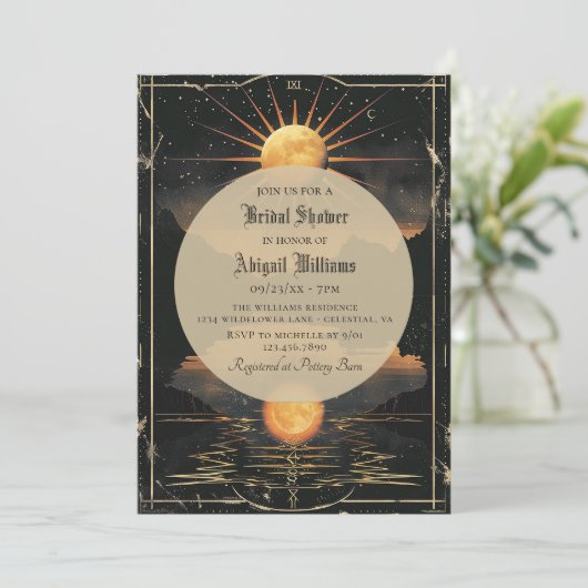 hemelse zon en maan mystieke bruiloft kaart (Staand voorkant)