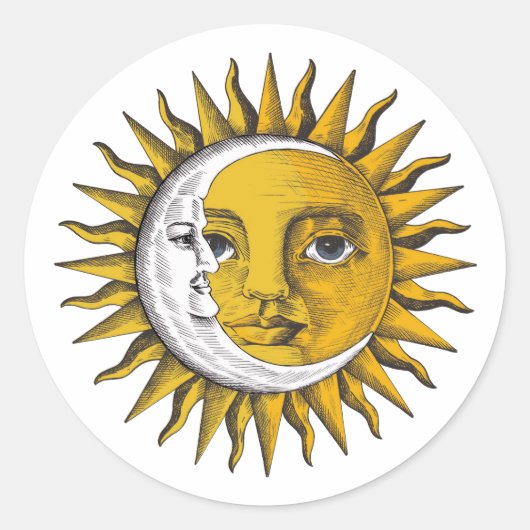 Hemelse Zon en Maan Ronde Sticker (Voorkant)