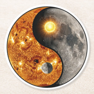 Hemelse Zon en Maan Yin Yang Ronde Kartonnen Onderzetter